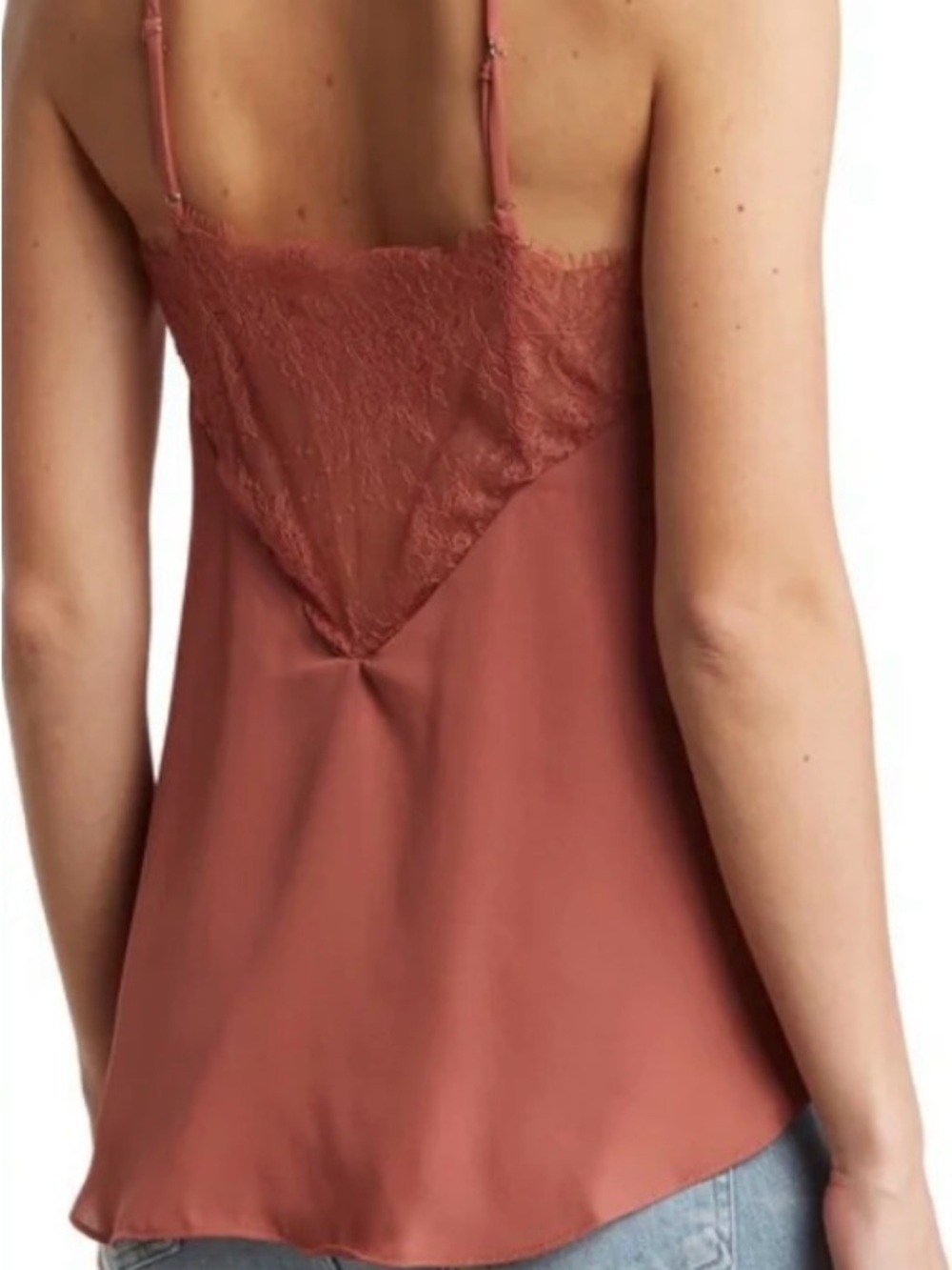 Lush Eyelash Lace-Trim Cami with Back Inlayed Lace in Slate Blue - Small